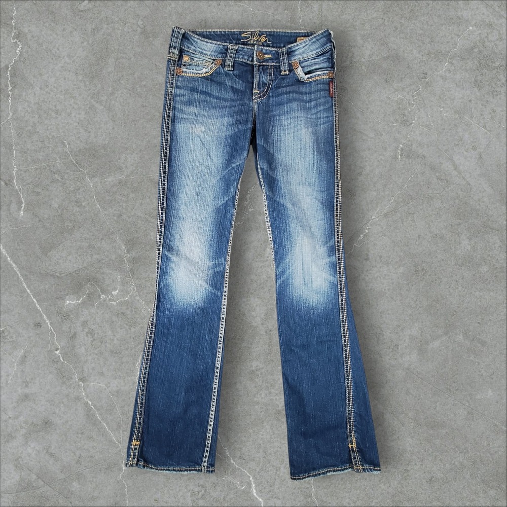 Silver Jeans Frances Bootcut Women 26 Blue Low Rise Medium Wash Contrast Stitch